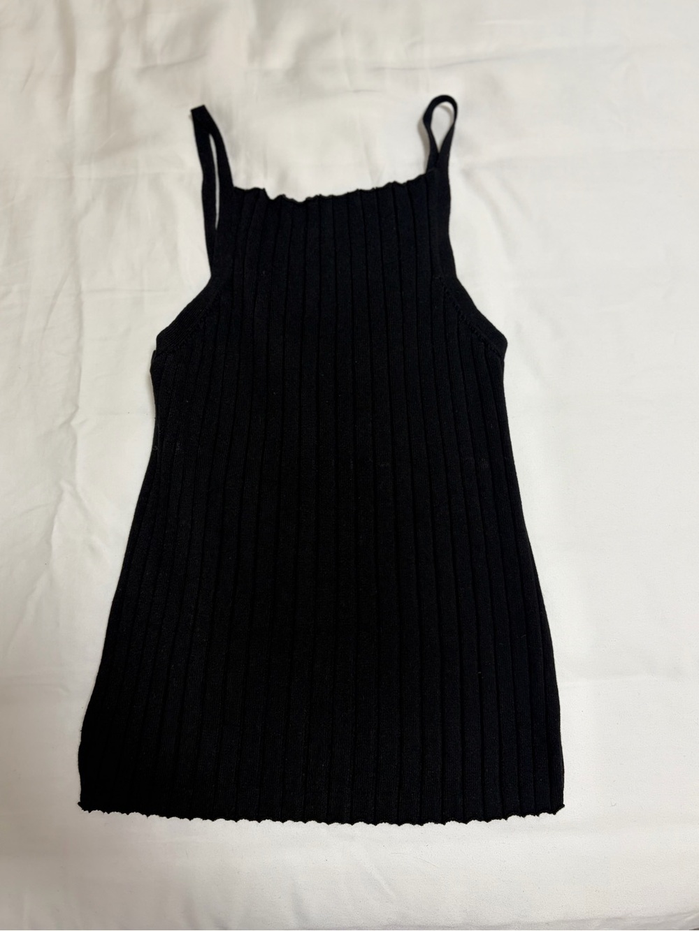 Bershka Black Ribbed Slim-Strap Cami